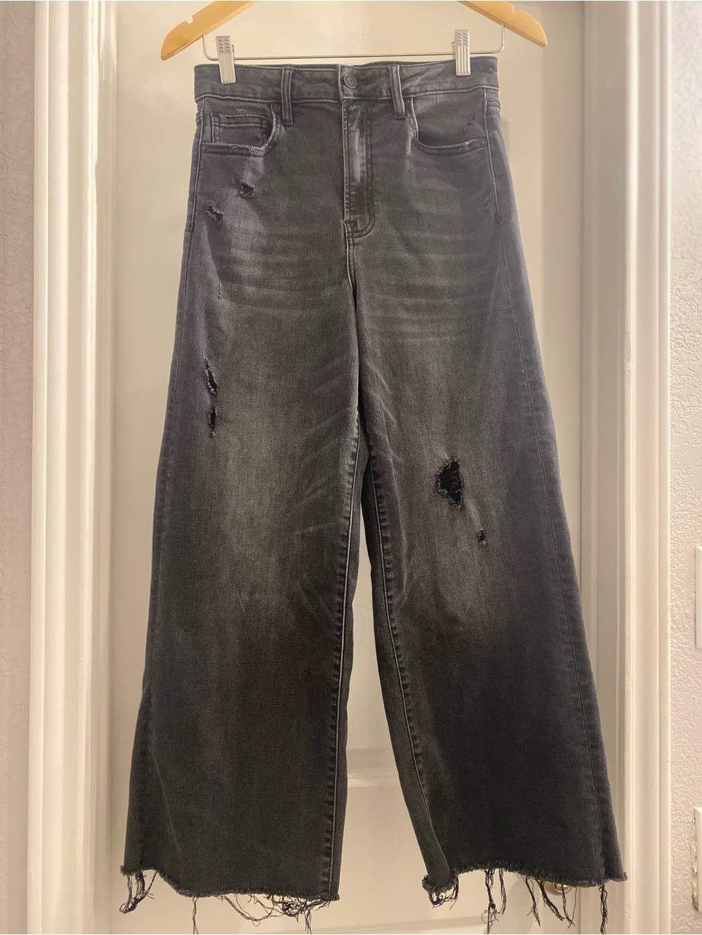 Hidden Los Angeles Size 28 Black Distressed Wide Leg Jeans Raw Hem
